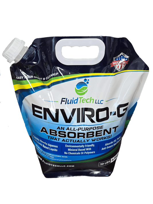 ENVIRO-G Absorbent - 10 lb Spout Bag - Powerful and versatile absorbent for aqueous and organic spills. Easy-to-use 10 lb spout bag is perfect for quick, efficient cleanup at home or on the job.