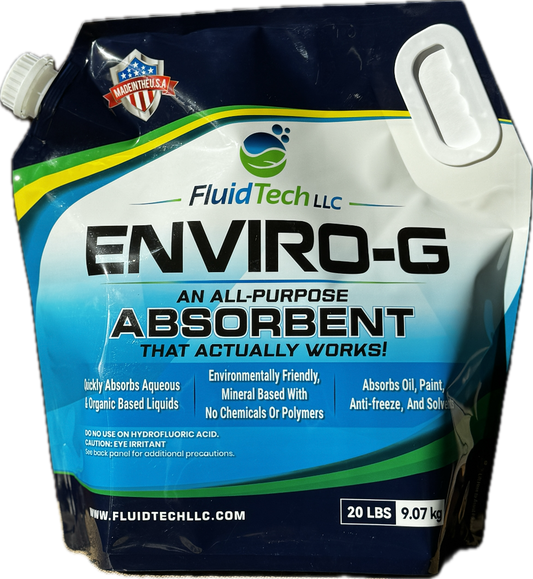 ENVIRO-G Absorbent - 20 lb Spout Bag - Powerful and versatile absorbent for aqueous and organic spills. Easy-to-use 20 lb spout bag is perfect for quick, efficient cleanup at home or on the job.