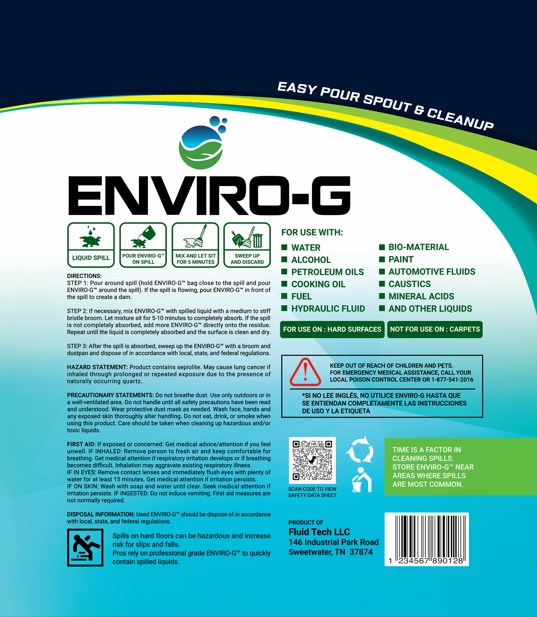 ENVIRO-G Absorbent - 20 lb Spout Bag - Powerful and versatile absorbent for aqueous and organic spills. Easy-to-use 20 lb spout bag is perfect for quick, efficient cleanup at home or on the job.